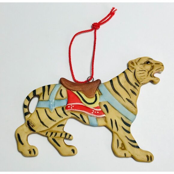 1986 Schmid Shackman Tiger Ornament Carousel Animal Vintage Original Sticker - Picture 1 of 3